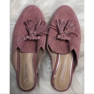Gianni Bini suede pink Brewsten tassel mules
